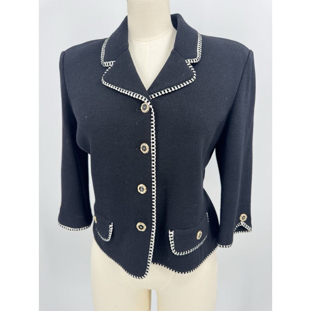 St John Collection Black White trim Blazer Jacket Women's Size 8 (jaq100thri